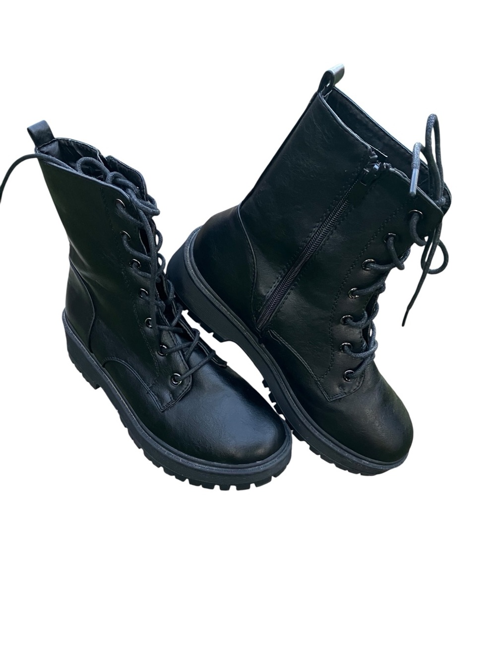 Black Combat Lug Boots Lace Up Grunge Moto Chunky Women 8.5